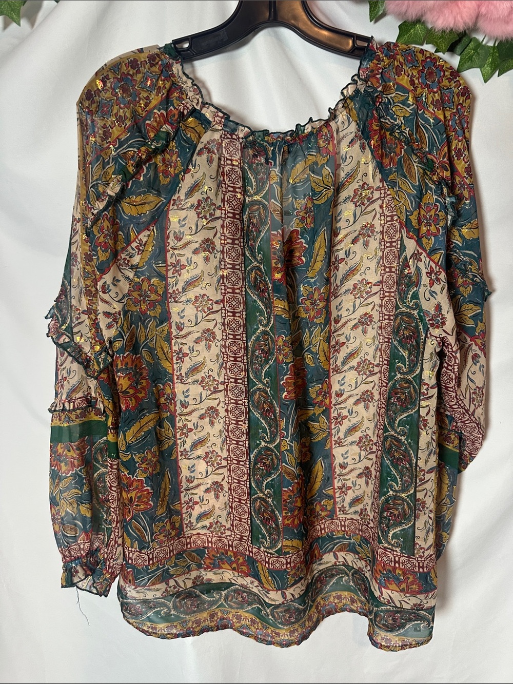 Democracy Green Multi Floral Boho Blouse - Picture 8 of 9